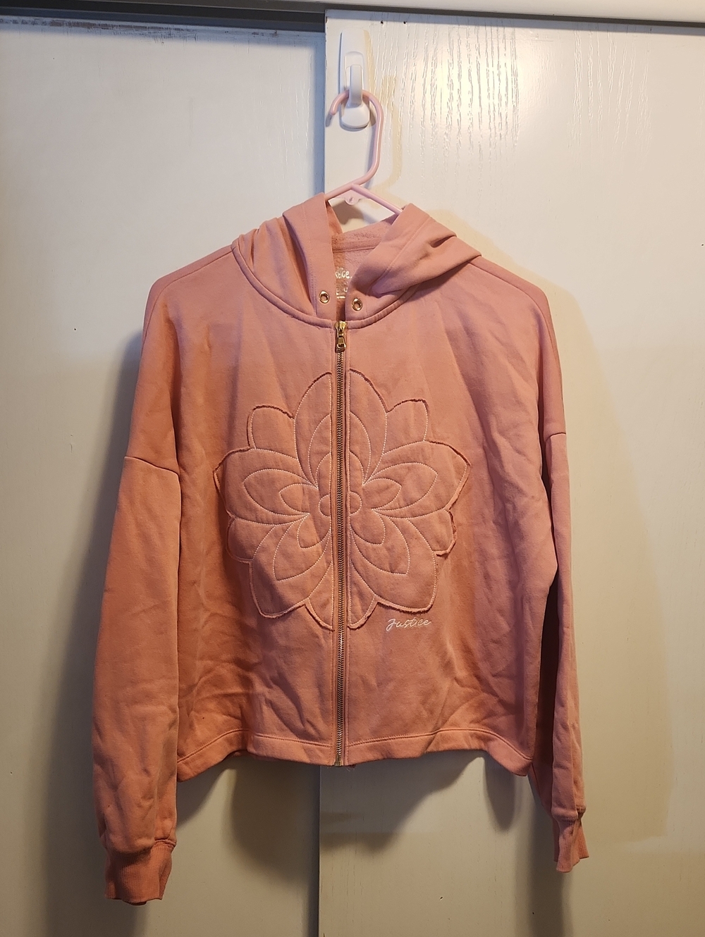Justice Dusty Pink Floral Stitch Zip Hoodie